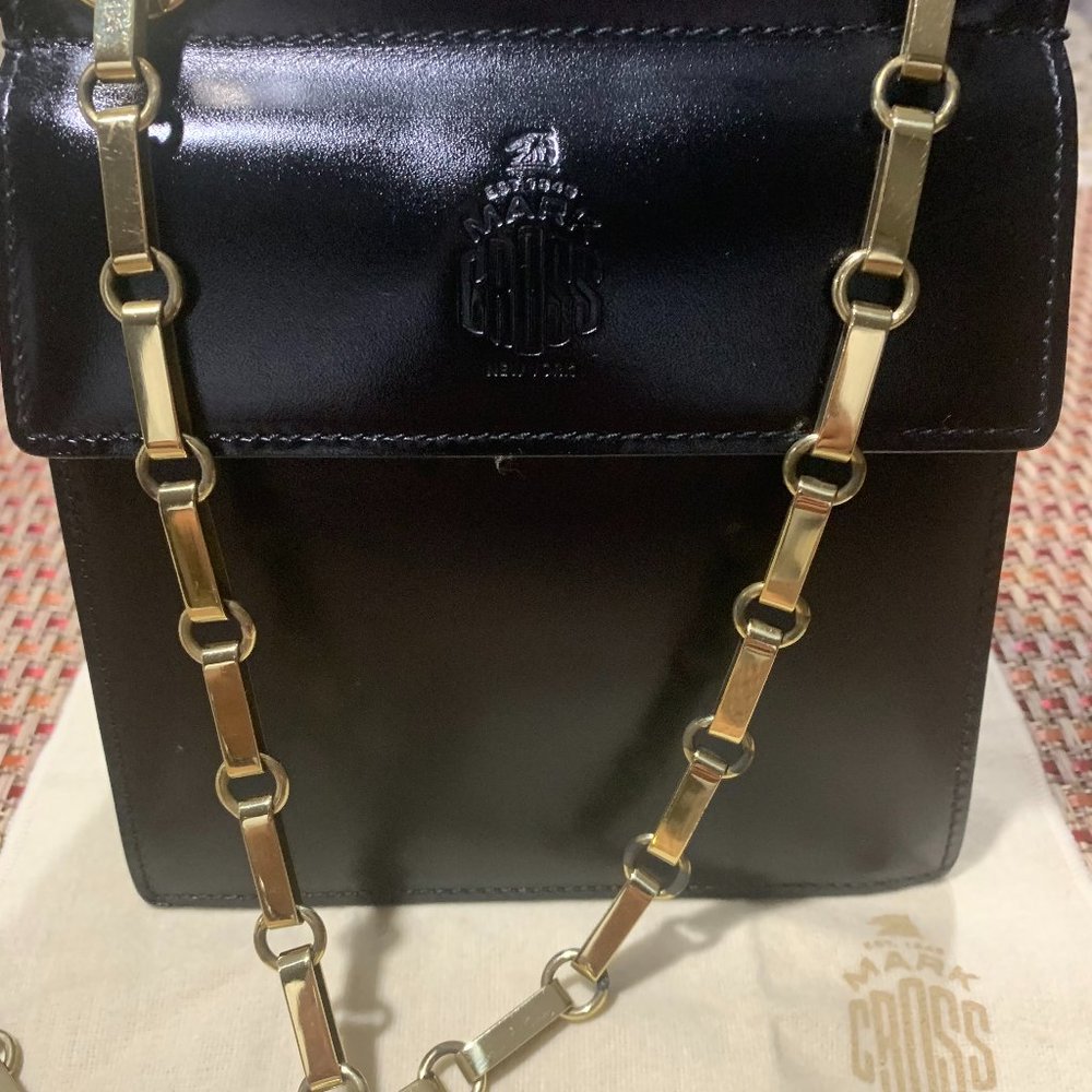 Mark Cross Black Shoulder Bag With Heavy Gold Chain Strap